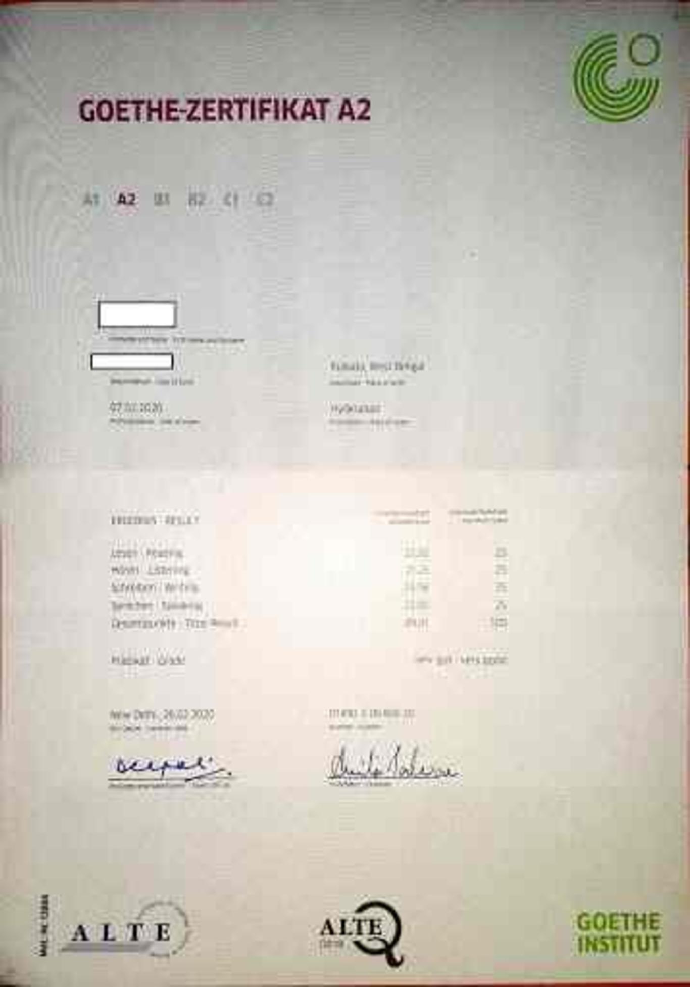 A1 test goethe institut